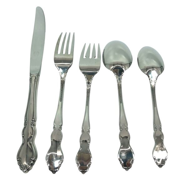 Oneida DOVER Stainless Flatware Set 5 pc Salad Dinner Fork Teaspoon Soup Spoon D - Picture 6 of 13
